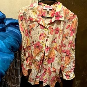 M collection gold button up floral 3/4 quarter or long sleeve